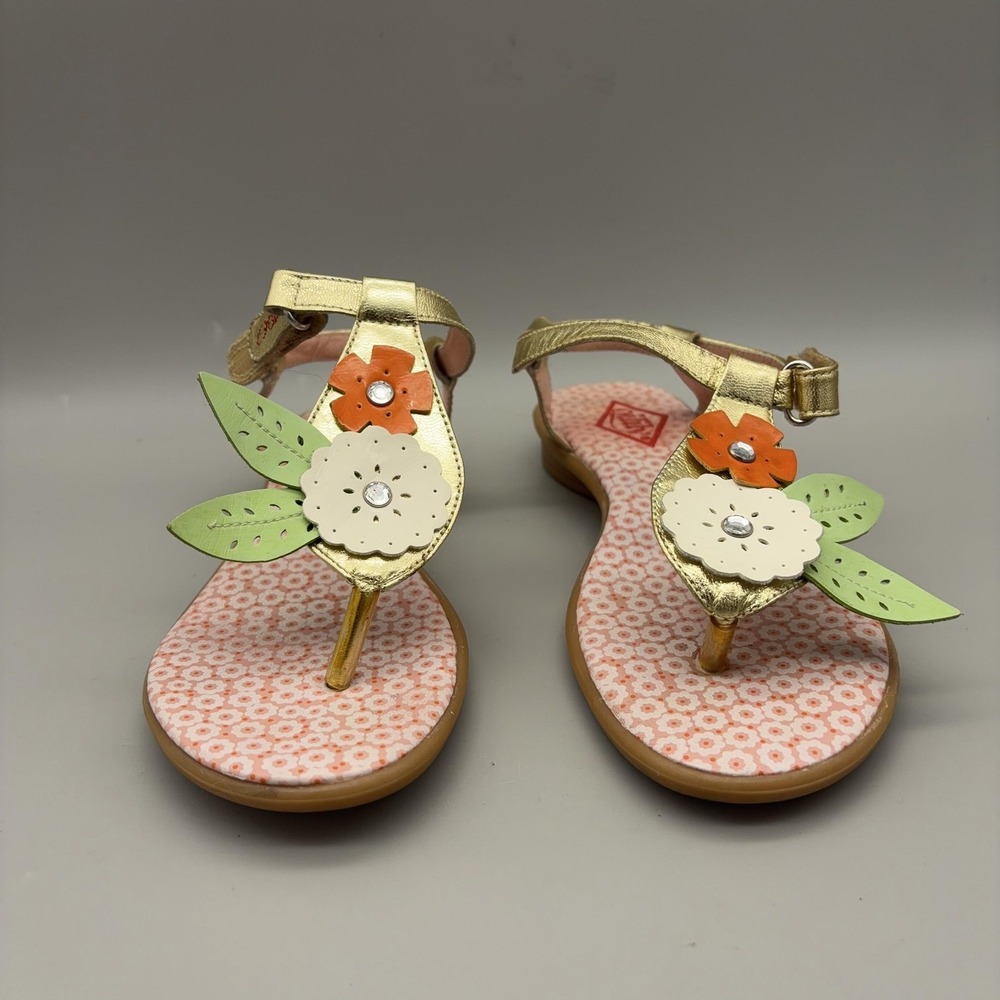 Oilily Sandals Womens Size 36 Gold Thong Floral Rhinestone Strap Cute Colorful - Picture 2 of 12